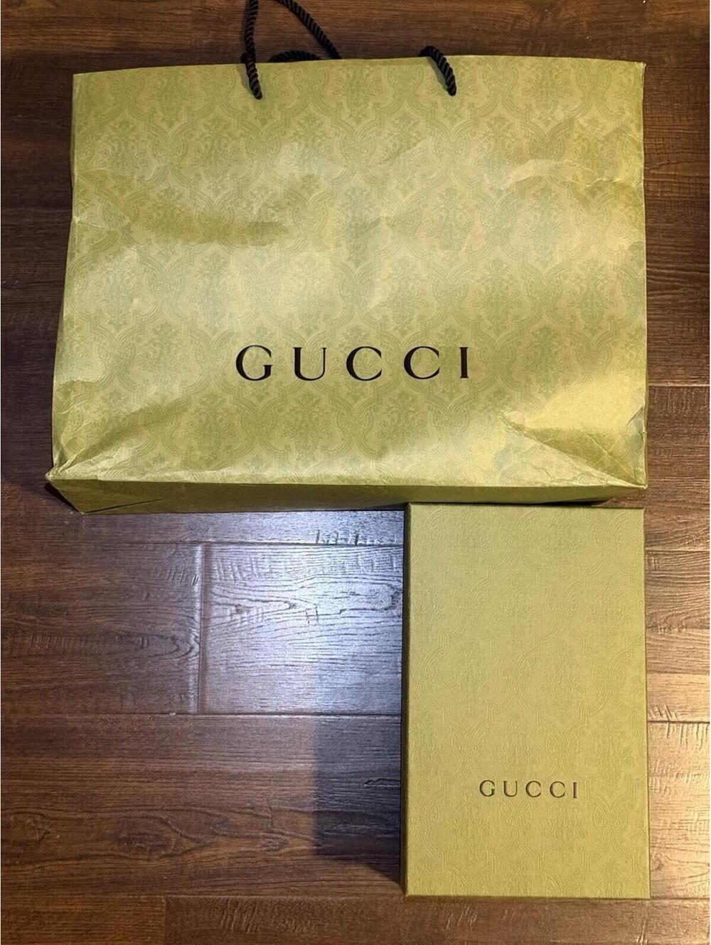Gucci Green Damask Paper Shopping Bag + Shoe Box Gift Set Authentic Empty